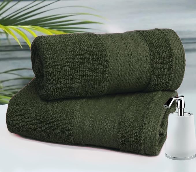 GLAMBURG Premium Cotton 4 Pack Bath Towel Set - 100% Pure Cotton - 4 Bath Towels 27x54 - Ideal for Everyday use - Ultra Soft & Highly Absorbent - Olive Green