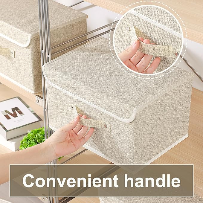 Fabric Storage Bins Cube Organizers with Flip-Top Lid and Handles,Storage Boxes for Organizing Home,Office,and Closet,Grey and Beige,3 Pack 13 X 9.1 X 7.9 in