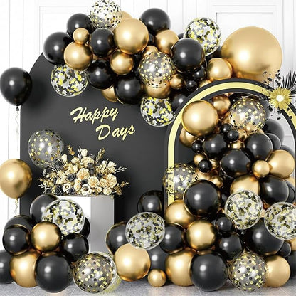 Black and Metallic Gold Balloons Set, 50PCS 12 Inch Black and Gold Confetti Balloons Party Decorations for Birthday, Graduation, New Years, Wedding, Engagement Party Decorations