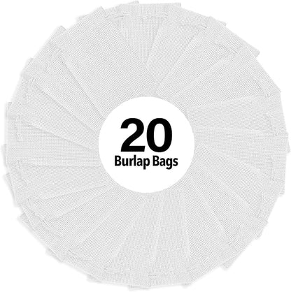 Mandala Crafts 8X10 Inch White Burlap Drawstring Gift Bags for Favors - 20 Large Linen Sacks Gift Pouches for Candy, Coffee, Jewelry, Wedding, and Party Supplies