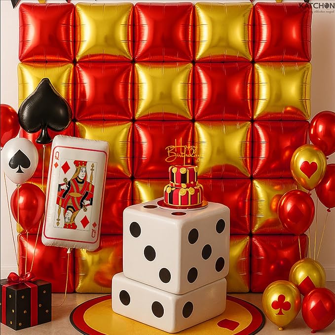 KatchOn, Red Green Gold and Silver Square Foil Balloons - 19 Inch, Pack of 25 | Graduation Balloons Wall for Graduation Decorations 2026, Casino Theme Party Decorations,