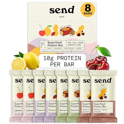 Send Bars Plant-Based Vegan Healthy Protein Bars, With Greens (Variety Pack, 8 Bars) – Only Real Ingredients, Zero Added Sugar, Gluten-Free, Dairy-Free