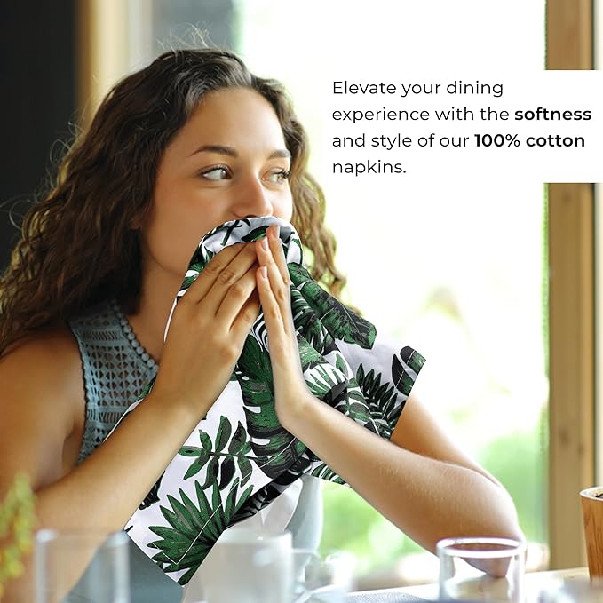 Urban Villa Cloth Napkins Set of 12 20x20 Inches 100% Cotton Napkins Cloth Washable Soft Durable Reusable Absorbent Table Dinner Napkins Cloth for Hotel Lunch Restaurant Weddings Parties - Tropical