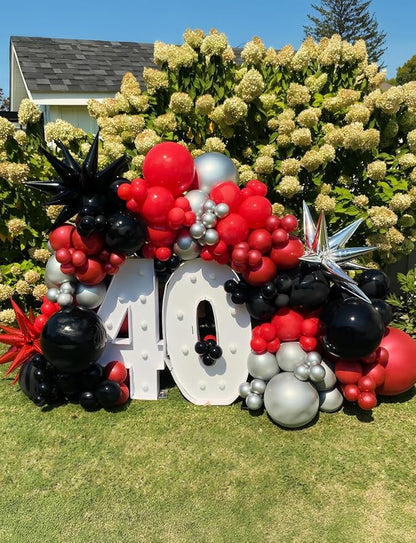 Red and Black Balloon Arch Garland Kit - 131Pcs Red Black and Silver Balloons Glitter Confetti Balloon, Explosion Star Balloons for New Year Birthday Racing Car Poker Party Decorations