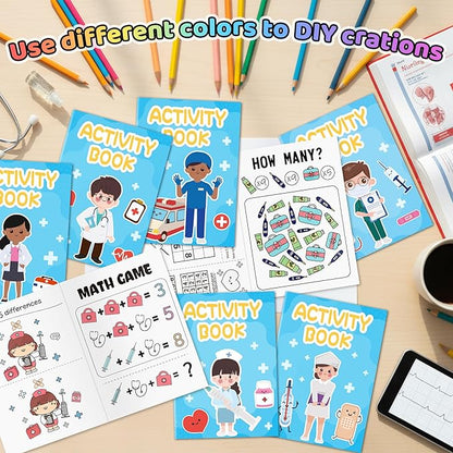 Bulk Medical Activity Books for Kids - 24Pcs Doctor Nurse Theme Mini Games Coloring Book Set Medical Coloring Booklet Include Mazes Word Search Word Scramble Games for Classroom DIY Art Party Favors