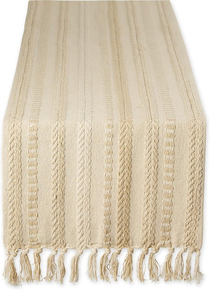 DII Farmhouse Braided Stripe Table Runner Collection, 15x108 (15x113, Fringe Included), Vintage Linen