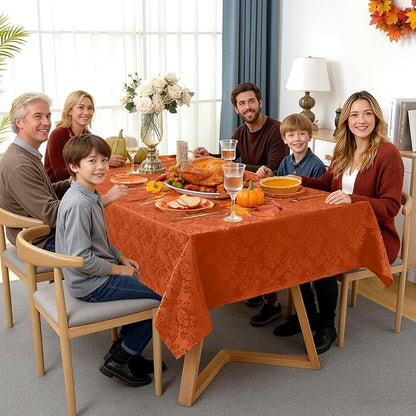 SASTYBALE Jacquard Rectangle Tablecloth, Rusty Spill-Proof Wrinkle Resistant Damask Table Cloth, Soft Polyester Oblong Table Cover for Kitchen Parties Thanksgiving - 60 x 102 Inch Rust