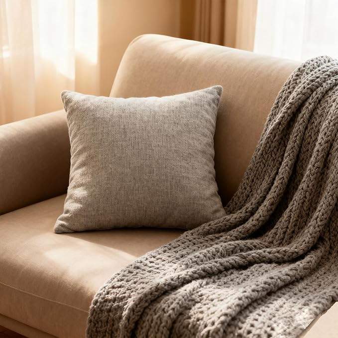 Throw Couch Pillow with Insert 18x18 Inches Set of 2 Square, Cute Modern Home Fall Decor for Living Room Sofa Bed Cushion Accent Case, Anthropologie Style Home Decor (Pearl Gray #P2-09)