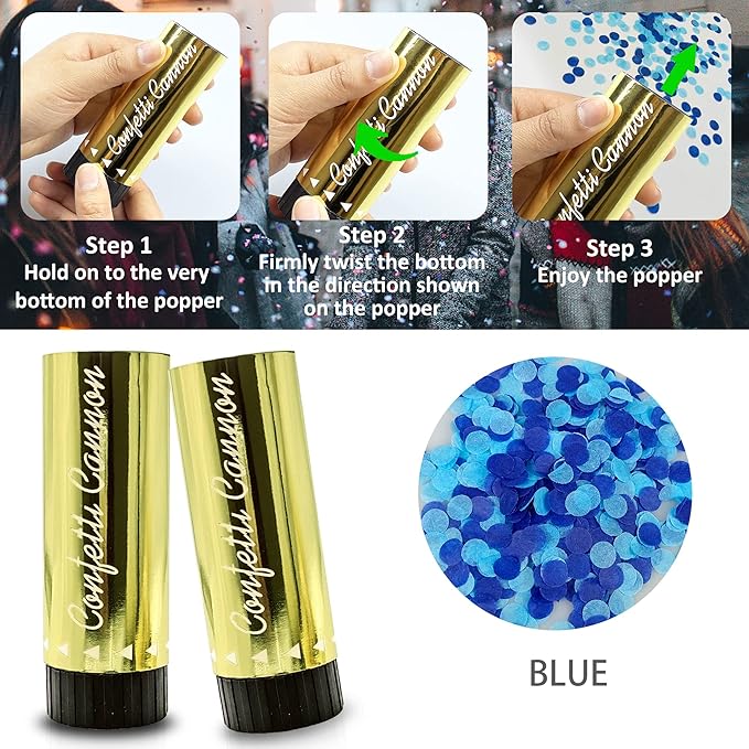 Confetti Poppers Cannons for Wedding Birthday Graduation Baby Shower Anniversary Christmas New Year's Kids Fun Party Supplies Decorations and Favors (Blue)