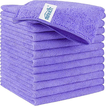 HOMEXCEL Purple Microfiber Cleaning Cloth, 12 Pack Premium Microfiber Towels for Cars, Lint Free, Scratch-Free, Highly Absorbent, Reusable Cleaning Rags for Car, Household, Kitchen, Window,11.5"X11.5"
