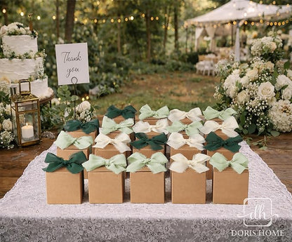 DORIS HOME Green and Cream Chiffon Ribbon for Flower Bouquet, 1" x21Yd Fabric Ribbon for Gift Wrapping, Handmade Frayed Ribbon for Wedding Invitations/Christmas Decorations
