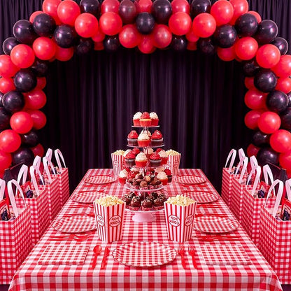 Sweetude 16 Pcs Red White Checkered Gift Bags with Handles Gingham Red and White Party Favors Non-woven Reusable Tote for Women Wedding Birthday Baby Shower Mother's Day Party Decorations