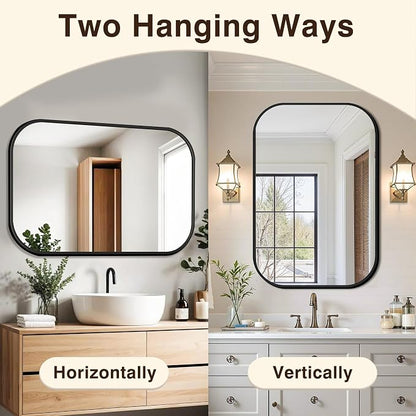 FICTOR Bathroom Vanity Mirror for Wall, 2 Pack 28" x 40" Rectangle Bathroom Mirror for Over Sink, Metal Framed, Hangs Horizontally or Vertically(Black)