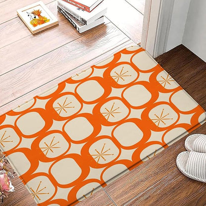 Mid Century Modern Bath Mat Abstract Atomic Geometric Retro 1950s Orange Bathroom Kitchen Toilet Rugs,18x30 Inch
