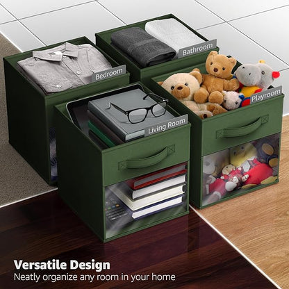 Sorbus 13 Inch Storage Bins with Clear Window - 6 Foldable Baskets for Organizing Clothes, Toys, Books - Sturdy Collapsible Fabric Storage Cubes with Handle - Storage Baskets for Shelves, Closets