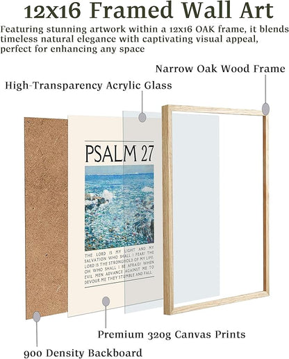 EcoHest OAK Wood Jesus Framed Wall Art, 12x16in Psalm 27 Bible Verse Christian Wall Art, Modern Faith Religious Bedroom Decor For Living Room Bathroom Christian Merch Gift 1Pack