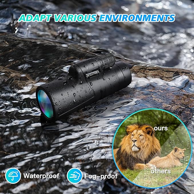 80X100 Monocular for Adults - Monocular Telescope High Definition with Smartphone Holder & Tripod, High Power Monoculars for Adults Watching Hunting Camping Hiking Travling with Zoom Focus