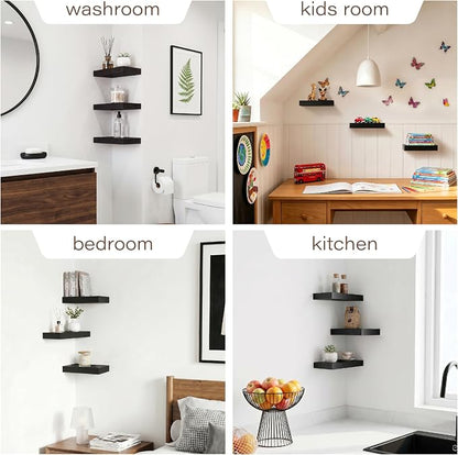 Black Floating Shelves for Wall Set of 3, 11.8 Inch Small Wall Shelves for Bathroom Over Toilet, Home Office & Bedroom Storage, Wall Mounted Shelf Set for Decor, Books & Collectibles