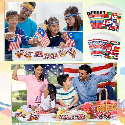 Supervitae 200 Pcs International World Flag Bags Flags of All Nations Cellophane Cookie Bags Bulk 4 x 4 Inch Bag Self Adhesive Clear Treat Goodie Gift for Party Supplies Bakery Packaging
