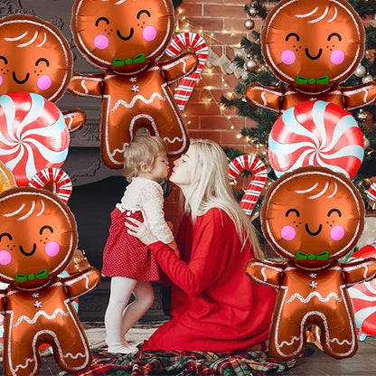 6 Pcs Gingerbread Balloons Christmas Balloon Decorations, Gingerbread Man Balloons for Christmas Party Decorations, New Year Birthday Party Supplies