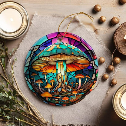 Stained Ceramic Mushroom Ornament - Christmas Ornaments & Home Decor for Mushroom Lovers