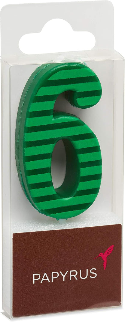 Papyrus Number 6 Birthday Candle, Green Stripes (1-Count), Large