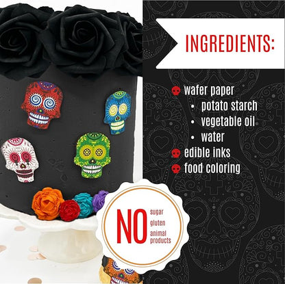 Sugar Robot Inc. Sugar Skulls - Set of 24 - Edible Halloween Cake Toppers