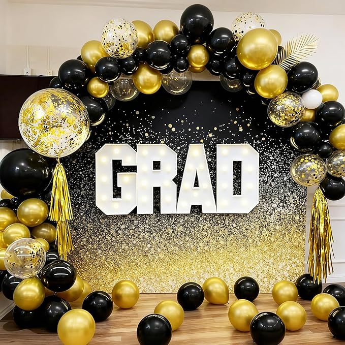 60pcs Black and Gold Balloons, 12inch Black and Gold Confetti Balloons for Graduation 2026, Birthday, Anniversary, New Year Party Decorations