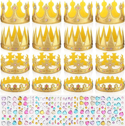 Yaomiao 44 Pcs Birthday Foam Crowns for Kids Princess Tiaras King Hat Bulk Diamond Sticker Kits for Crown Party Supplies