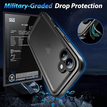 SPORTLINK for iPhone 16 Plus Case - IP68 Waterproof Military Protective Full Body Heavy Duty Shockproof 360 Sealed Dustproof with Camera Screen Protector Cover for i Phone 16 Plus 6.7" Black