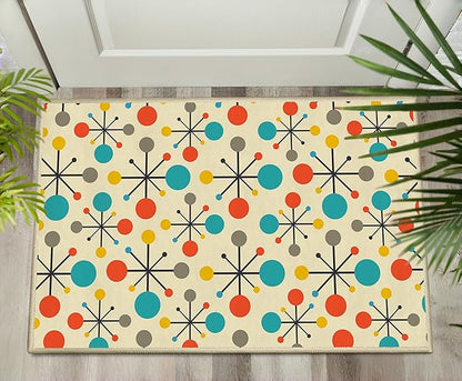 Retro Front Door Mat Small Entryway Rug Carpet 2x3 Non Slip Washable Mid Century Modern Indoor Doormat Floor Mats for Kitchen Bathroom Bedroom Entrance Entry (Yellow)