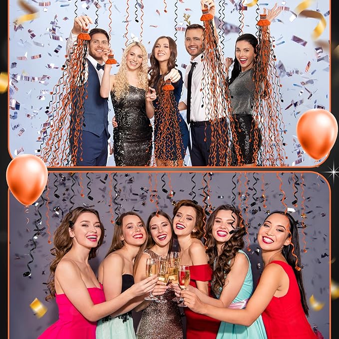 WinnerWhy 30 Pcs No Mess Confetti Poppers Hand Throw Streamers Party Poppers for Graduation 2026 Birthday Celebrations Wedding Engagement Bachelorette Party Supplies(Black and Orange)