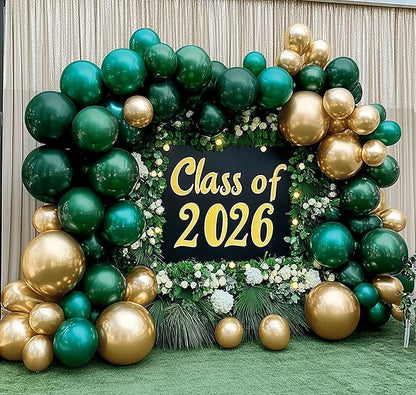 Emerald Green Gold Balloons Garland Double Stuffed Dark Green Gold Balloons Hunter Forest Metallic Arch Kit for Birthday Baby Shower Jungle Graduation Party Decorations