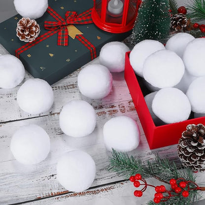 Elcoho 100 Pieces 2 Inch Artificial Snow Toy Ball Set with Bucket for Storage Kids Snow Fight Ball Realistic Snow White Plush Toss Ball for Kids Toss Game Winter Snow Fight Indoor Outdoor Xmas Decor