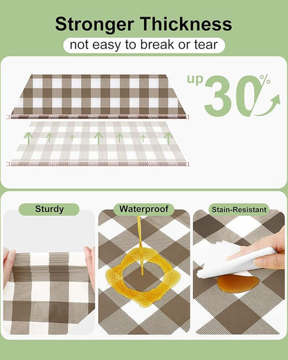 Smiry 12 Packs Gingham Disposable Table Cloth, 54 x 108 Inch Waterproof Plastic Tablecloth, Rectangle Brown and White Checkered Table Covers for Picnic, Birthday, Party