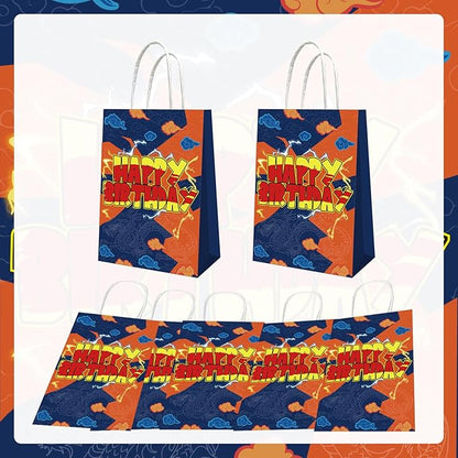 12 Pcs Anime Yellow Paper Bags Party Favors Bags With Handle Cartoons Yellow Birthday Party Decorations,Double Sided Printed ,Kraft Candy Treat Goodie Bag For Birthday Baby Shower Decorations Supplies