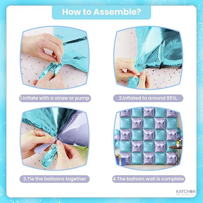 KatchOn Purple and Light Blue Square Foil Balloon Wall Backdrop – 19 Inches, Pack of 25 | Double-Sided Purple & Blue Balloons for Mermaid Birthday Decorations | Under the Sea Party Decorations