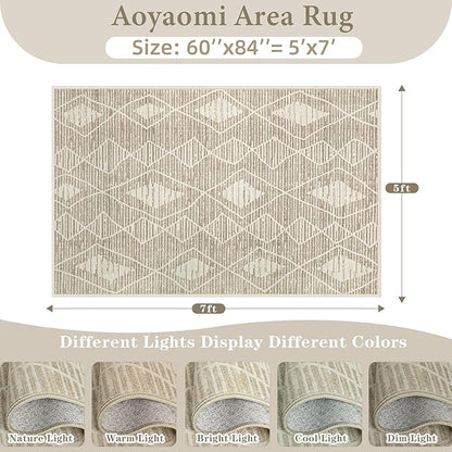 Area Rug Living Room Rugs 5x7 - Large Soft Boho Geometric Rugs, Non-Slip Foldable Washable Area Rug Non Shedding Morden Indoor Floor Carpet for Living Bedroom Dining Room(Cream Beige, 5'x7')