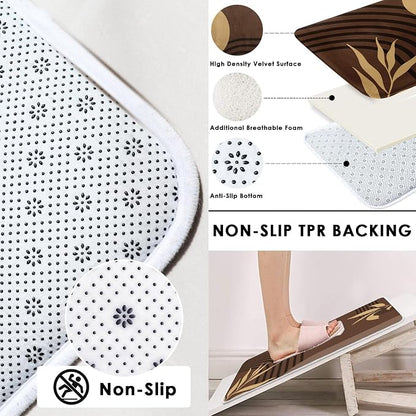 Boho Mid Century Shower Curtain Set with Toilet Lid Cover and Non-Slip Rugs, Abstract Geometric Brown Background 4 Pcs Modern Minimalist Vintage Shower Curtain for Bathroom Set with 12 Hooks