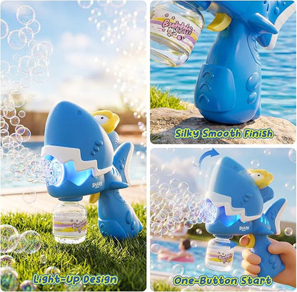 Bubble Guns for Toddlers 1-3, 2 Pack Movable Mouth Dino & Shark Bubble Machine Toys, Chomping Action Automatic Bubble Blaster w/LED Lights & 10 Refills, Rechargeable Outdoor Party Gifts for Ages 3-8