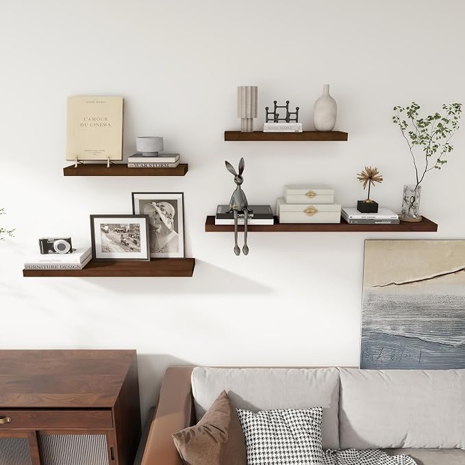 Axeman Floating Shelves, 8 Inch Deep Modern Solid Wood Wall Shelves for Storage, Wall Mounted Display Shelving with Invisible Heavy-Duty Metal Bracket, 36" W x 8" D x 1.57" H, Walnut Finish