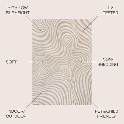 JONATHAN Y Maribo High-Low Abstract Striped Beige/Cream 5x8 Indoor/Outdoor Area Rug for Patio, Backyard, Living Room, Bedroom, Office, Hose-Washable (SCN103D-5)