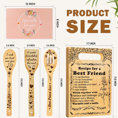 Best Friend Birthday Gifts Cutting Board Set, "Recipe for a Best Friend" Friendship Gifts for Woman Engraved Utensil Friends Gifts for Women Bff Bestie Soul Sister Birthday Mothers Day