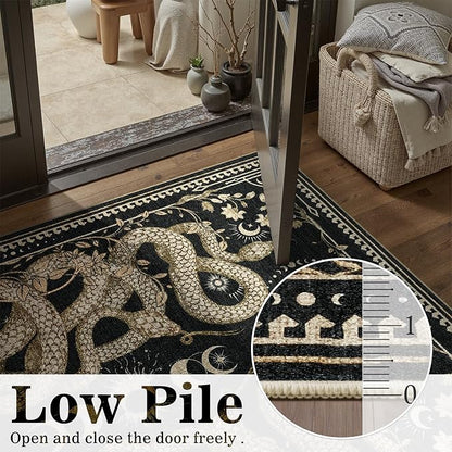 DCX Washable 2x3 Snake Rug, Black Gothic Rug for Living Room, Soft Low Pile Carpet, Kid & Pet Friendly with Rubber Back Non Slip, Stain Resistant Rug for Bedroom Dining Room Office