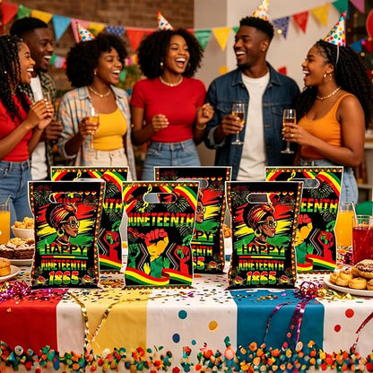 MOIZYNG 50Pcs Juneteenth Bags with Handles, Happy Juneteenth Plastic Candy Treat Goodie Gift Bags for African American June 19th Black Freedom Day Party Favors Supplies
