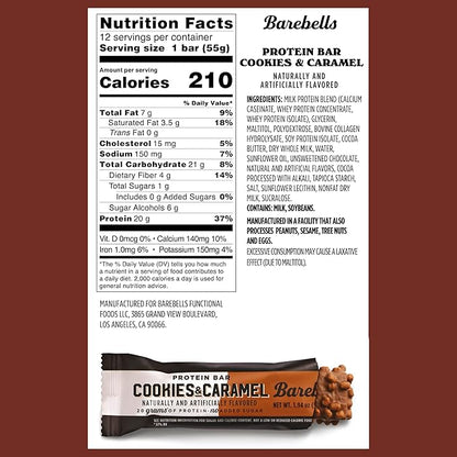 Barebells Protein Bars Cookies and Caramel - 24 Bars (2 Packs of 12), 20g High Protein Treats - Chocolate Nutrition Bar with 1g Total Sugars - On-The-Go Breakfast or Post-Workout Snack