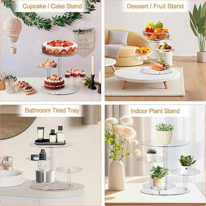 Frigatebird 4 Tier Acrylic Round Cake Stand for 8-12 Inch Cakes, Clear Multi-Layer Dessert Display Stand for Wedding, Birthday Parties