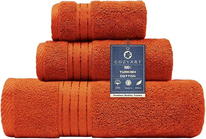 COZYART Luxury Burnt Orange Bath Towels Set, Cotton Hotel Large Towels for Bathroom, Thick Bathroom Set of 3 with 1 Bath Towel, 1 Hand Towel, 1 Washcloth, 650 GSM
