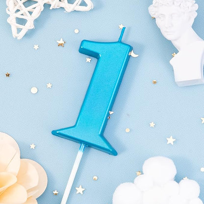 PHD CAKE 2.76 Inch Modern Blue 1 Number Birthday Candles, Blue Number Candles, Cake Number Candles, Party Celebration