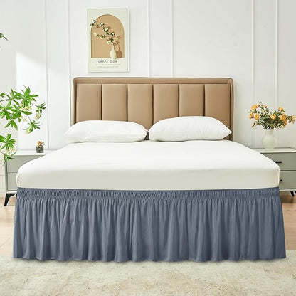 Biscaynebay Wrap Around Bed Skirts for Full & Full XL Beds 15" Drop, Dark Grey Adjustable Elastic Dust Ruffles Easy Fit Wrinkle & Fade Resistant Silky Luxurious Fabric Machine Washable